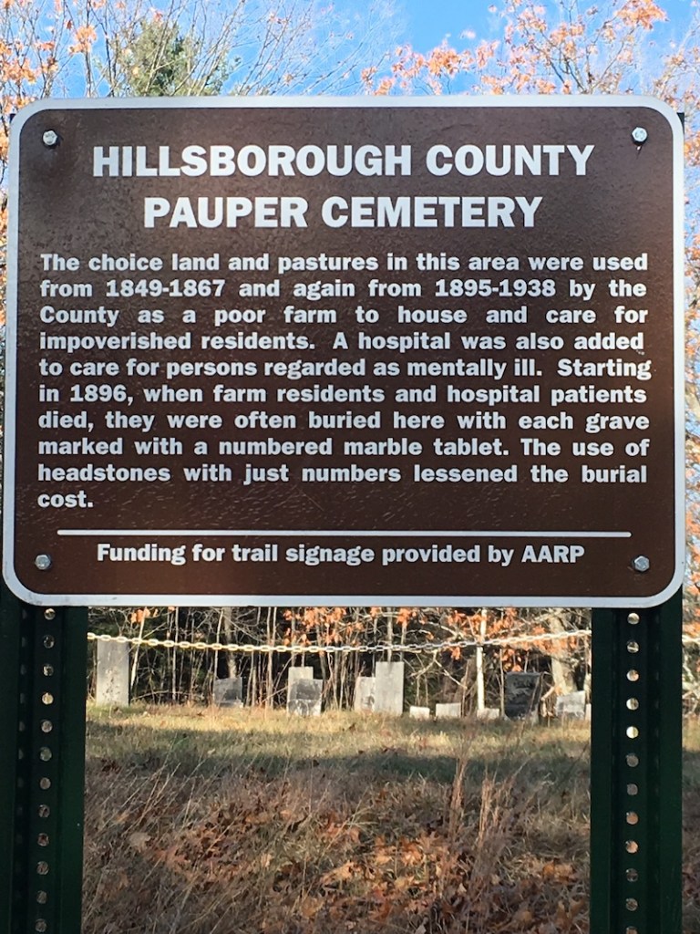 informational sign at Hillsborough County cemetery, Goffstown NH